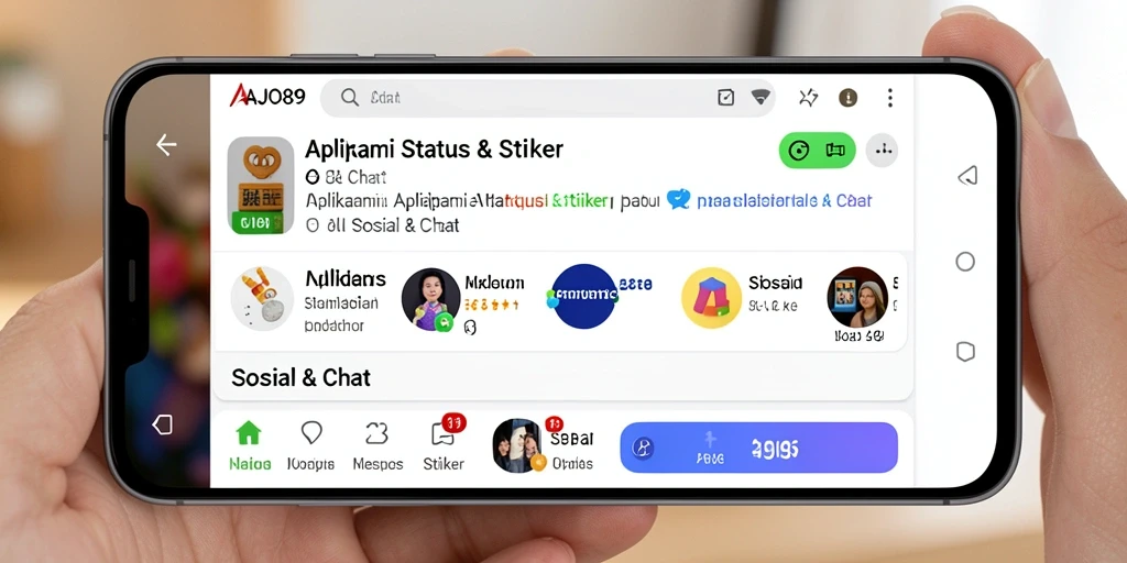 Antarmuka AJO89 menampilkan berbagai stiker menarik untuk status Anda.