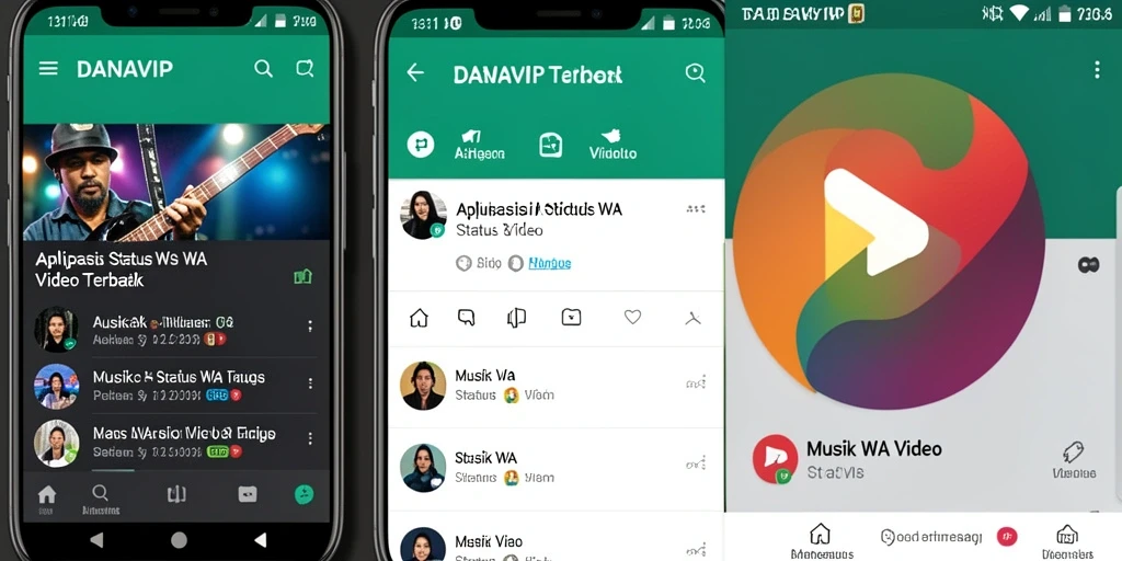 Tampilan antarmuka aplikasi DANAVIP dengan koleksi video Status WA