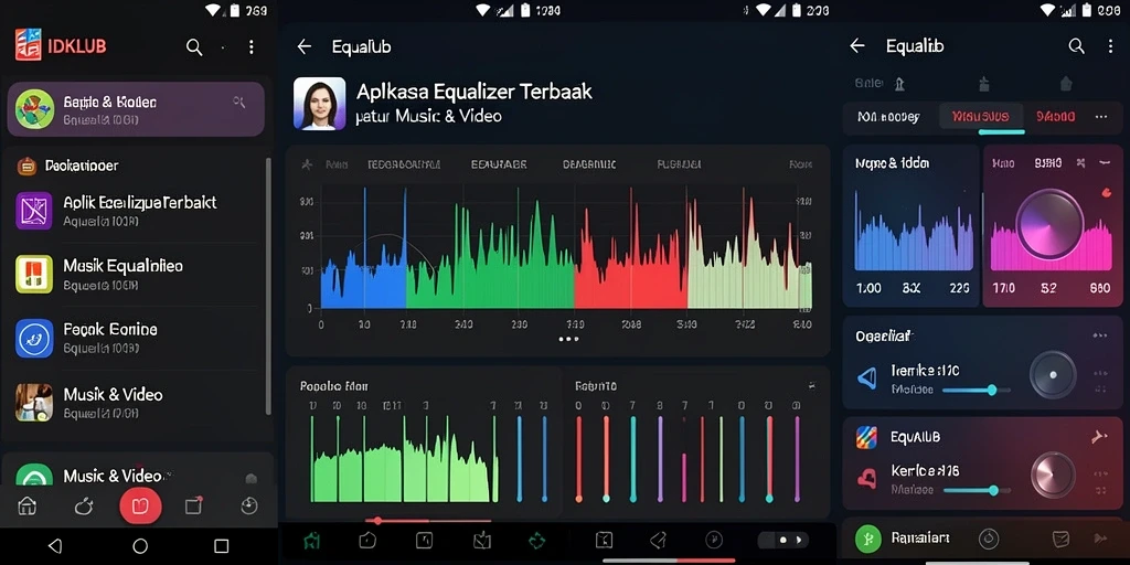 Screenshot antarmuka IDKLUB menunjukkan pengaturan Equalizer yang intuitif dan menarik.