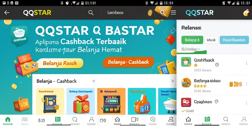 Screenshot utama QQSTAR menampilkan antarmuka cashback yang menarik.
